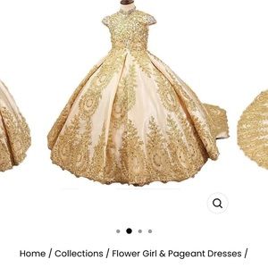 Girls gold flower girl dress communion, special occasion